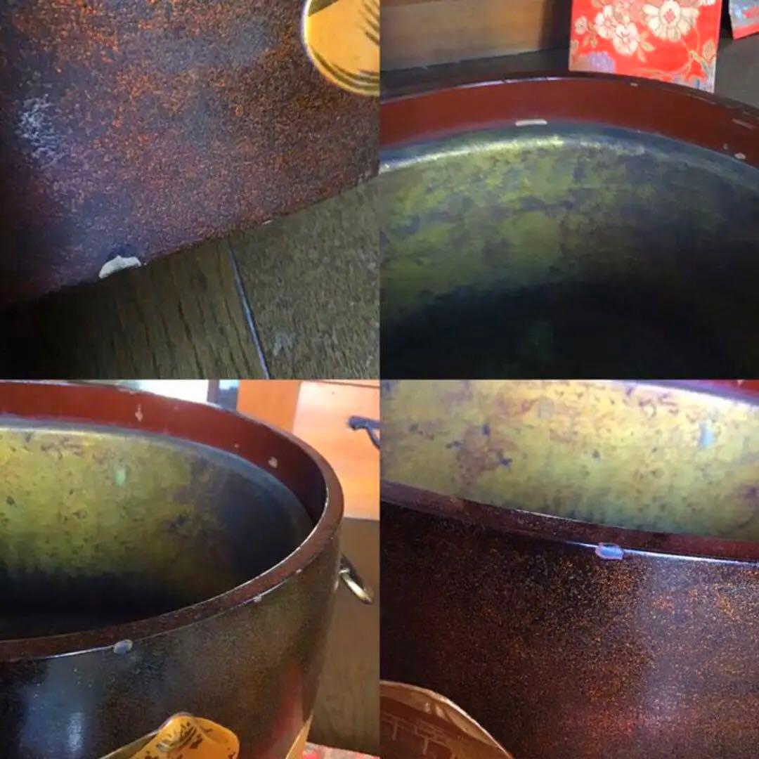 《特別出品》木製漆器　大名道具　総梨地火鉢　金沢蒔絵　貝合わせ紋様