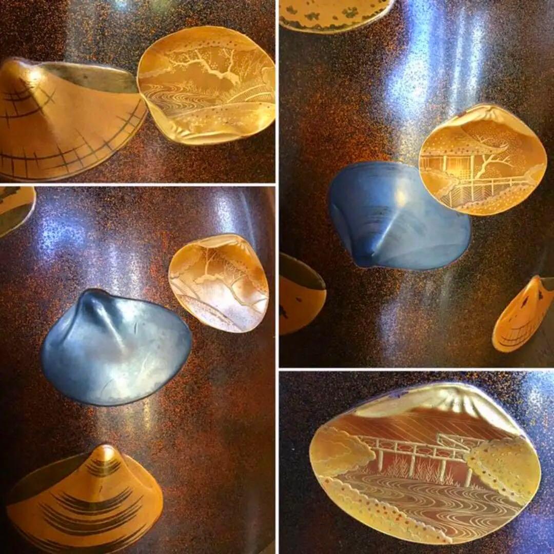 《特別出品》木製漆器　大名道具　総梨地火鉢　金沢蒔絵　貝合わせ紋様