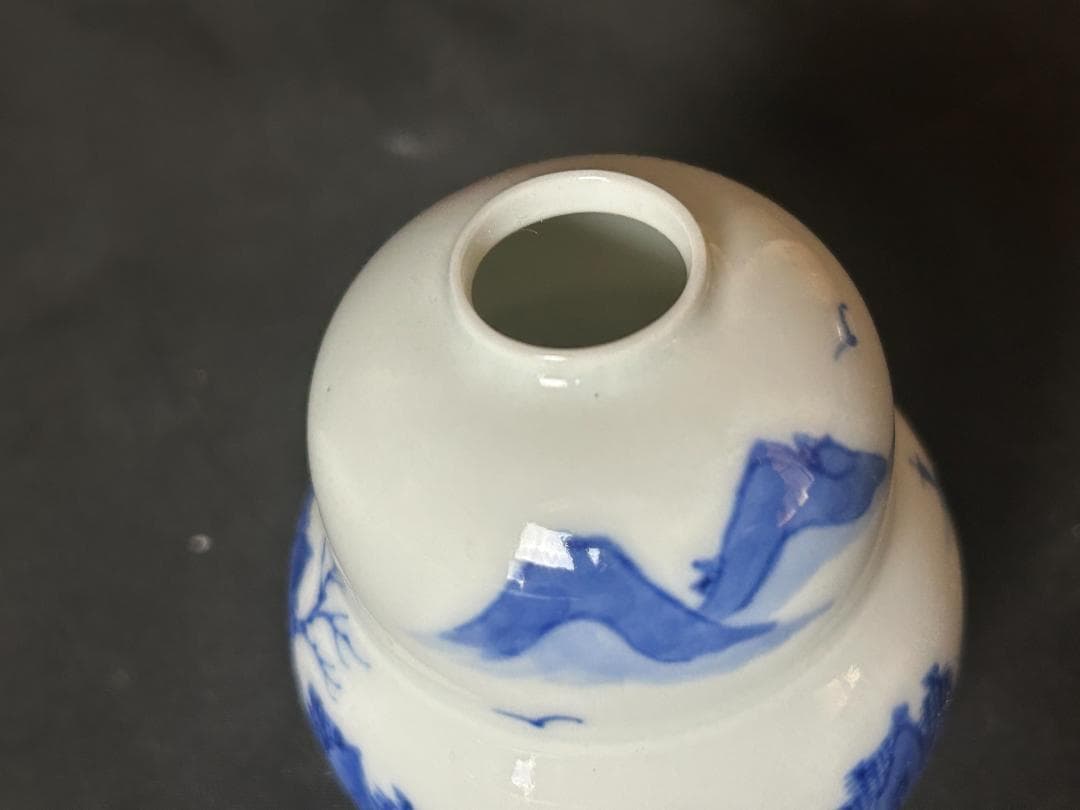 平安 龍岳造 染付 山水図 茶器揃い 7点 短冊箱-共箱 茶道具 86
