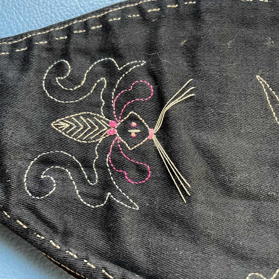 中国　古代刺繍　骨董品　ポーチ兼サッシュベルト　蓮の花　ロータス