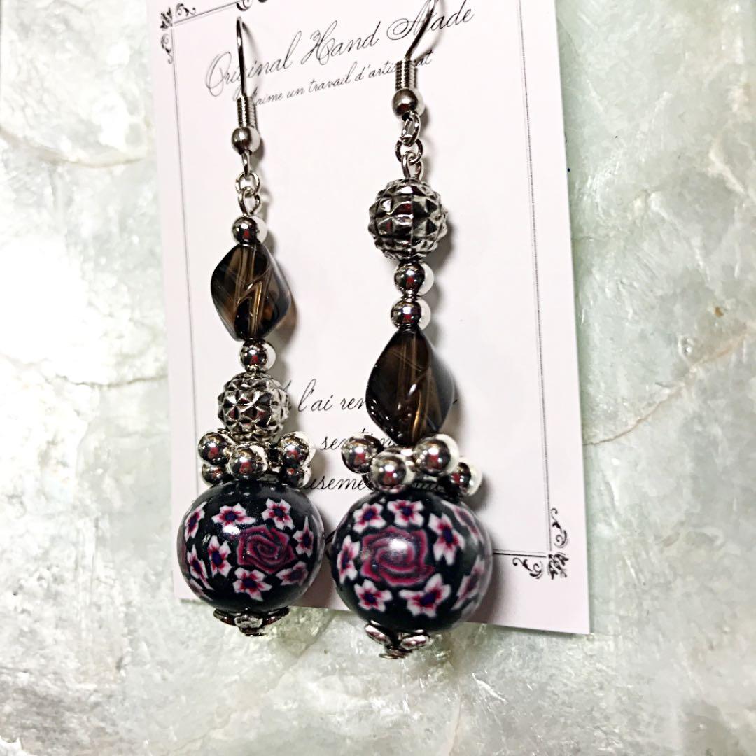 619 クレイビーズと瑪瑙のシルバーピアス