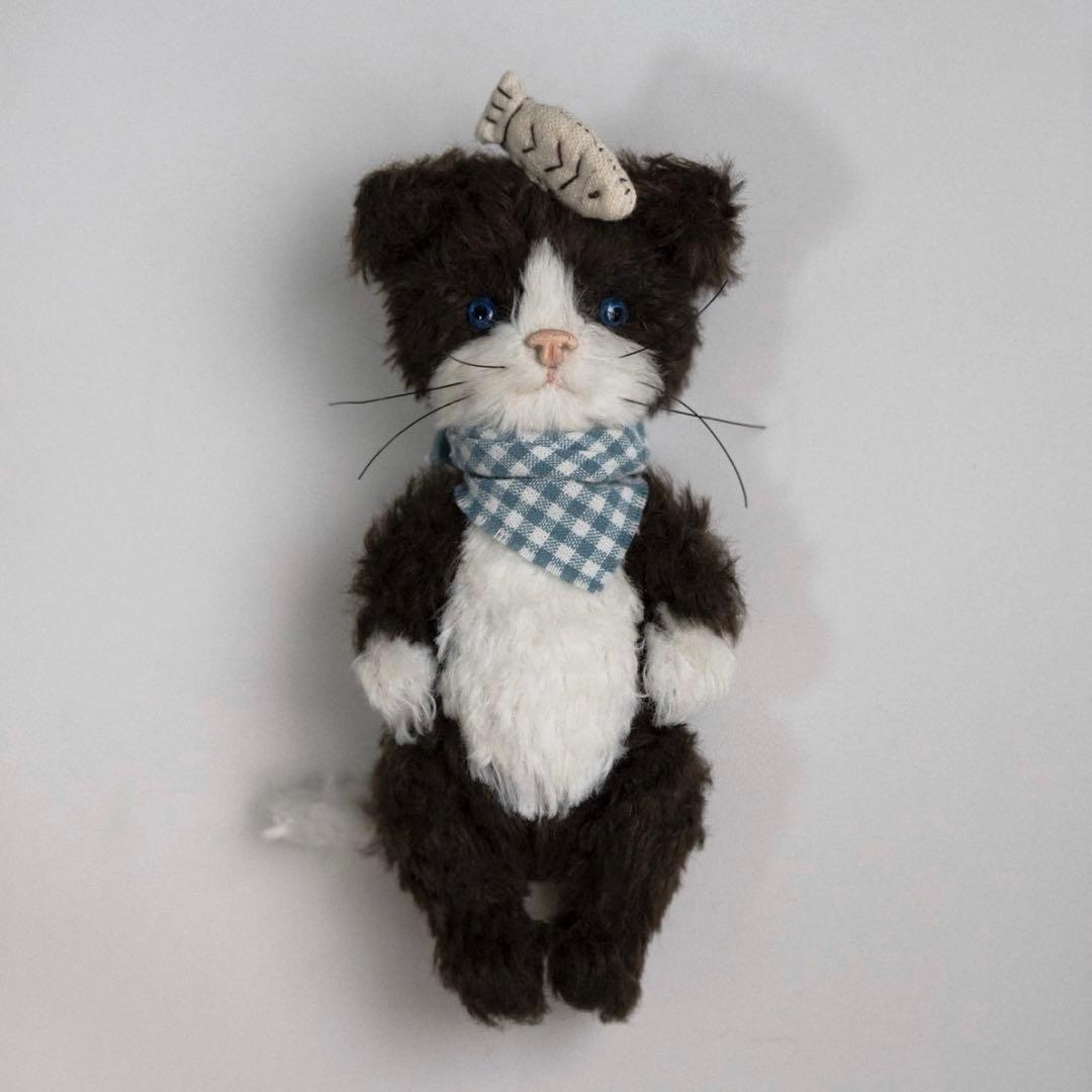 アーティストベア モノクロ猫 海外作家様 ハンドメイド ぬいぐるみ ねこ