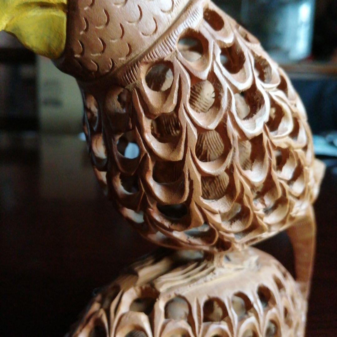 木彫　透彫インコ　15.3cm