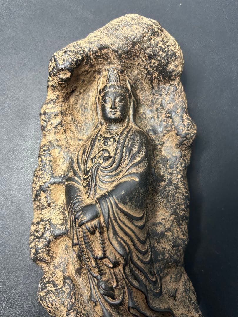 細工彫刻石観音菩薩 縁起物、金運、美術品、旧家蔵出し、お守り、古美術、お守り