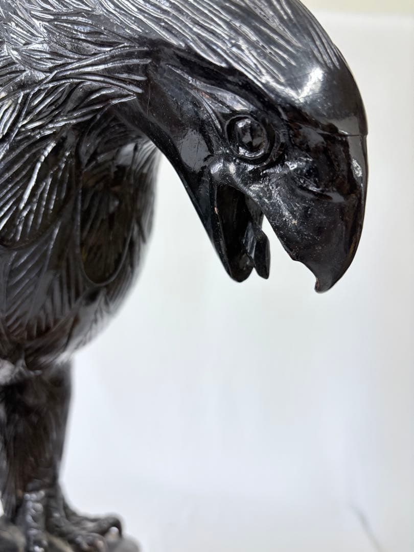 鷹 鷲 彫刻 木製 木工芸 黒色 鳥 アンティーク　コレクション
