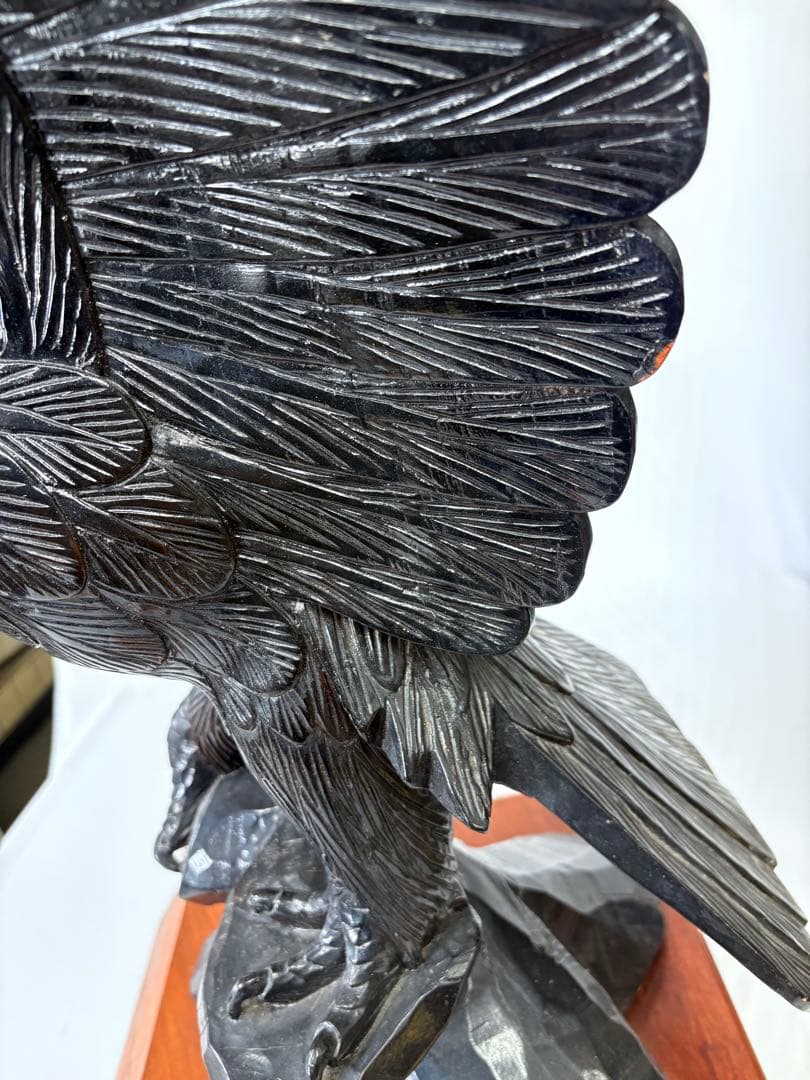 鷹 鷲 彫刻 木製 木工芸 黒色 鳥 アンティーク　コレクション