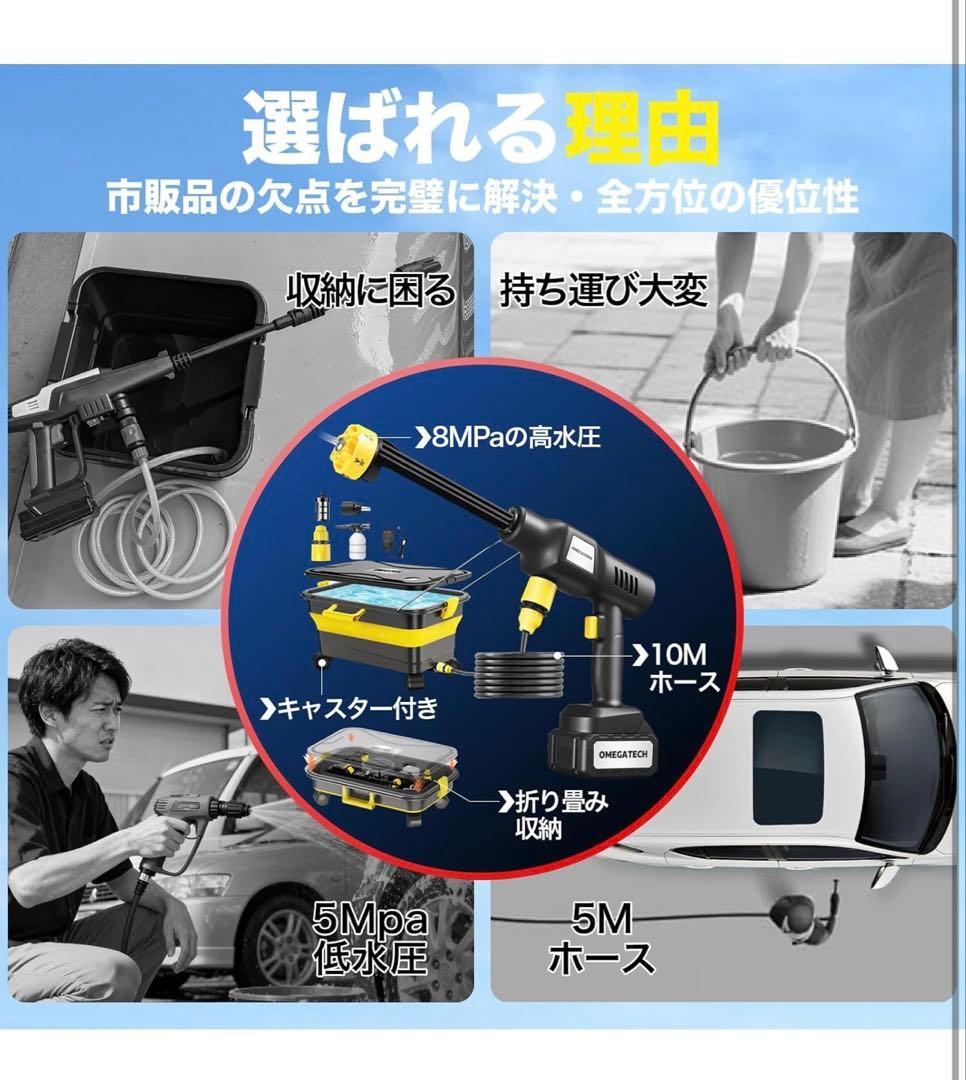 【高圧洗浄機 20L折り畳みバケツa】国内洗浄店監修 8MPa コードレス
