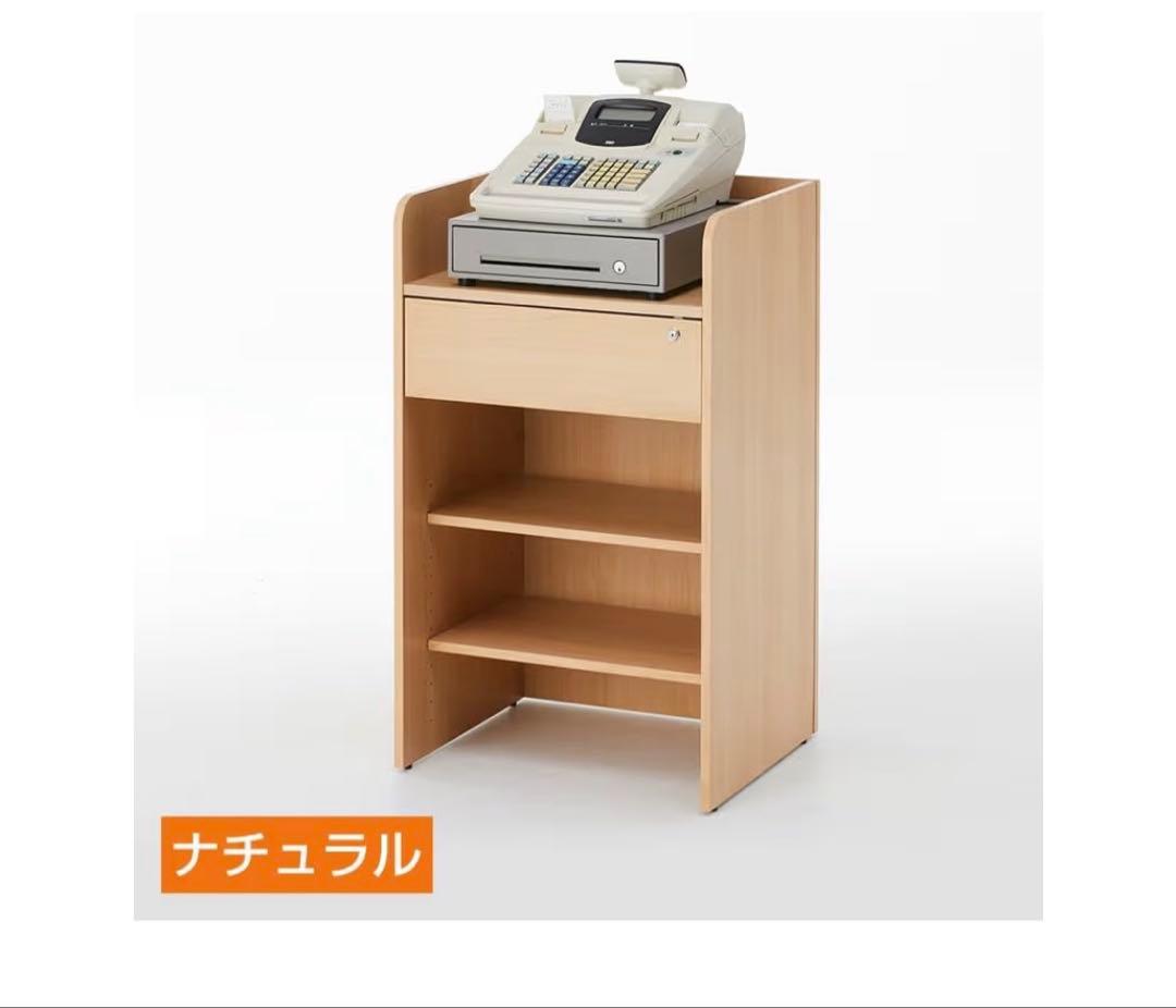 木製 レジカウンター 鍵付き引き出し付 幅590×奥行500×高さ1000mm