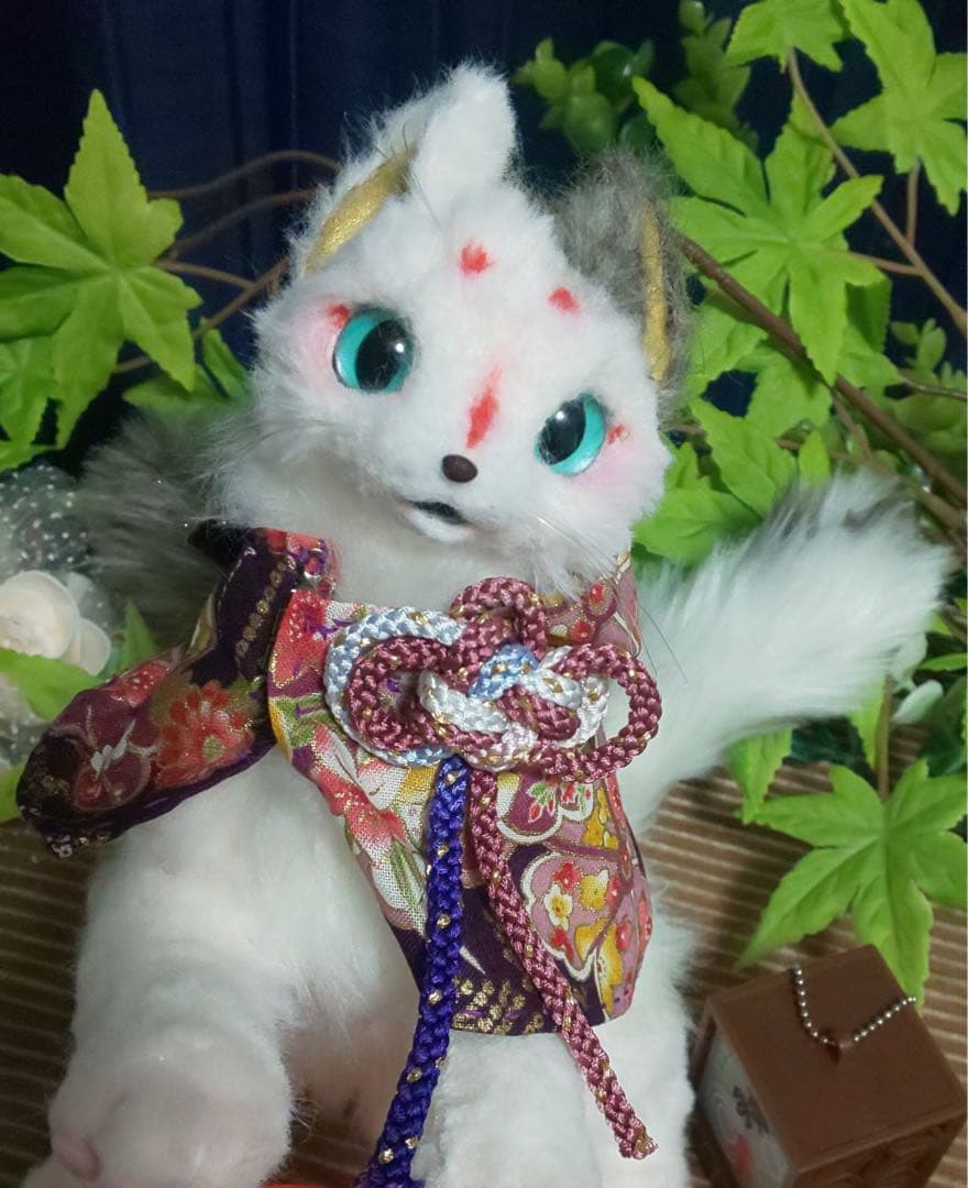 アートドール ぬいぐるみ 妖怪 ネコ 猫叉 三毛猫 ハンドメイド 国内作家 和風