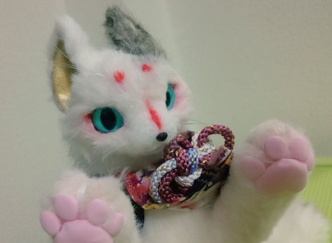 アートドール ぬいぐるみ 妖怪 ネコ 猫叉 三毛猫 ハンドメイド 国内作家 和風