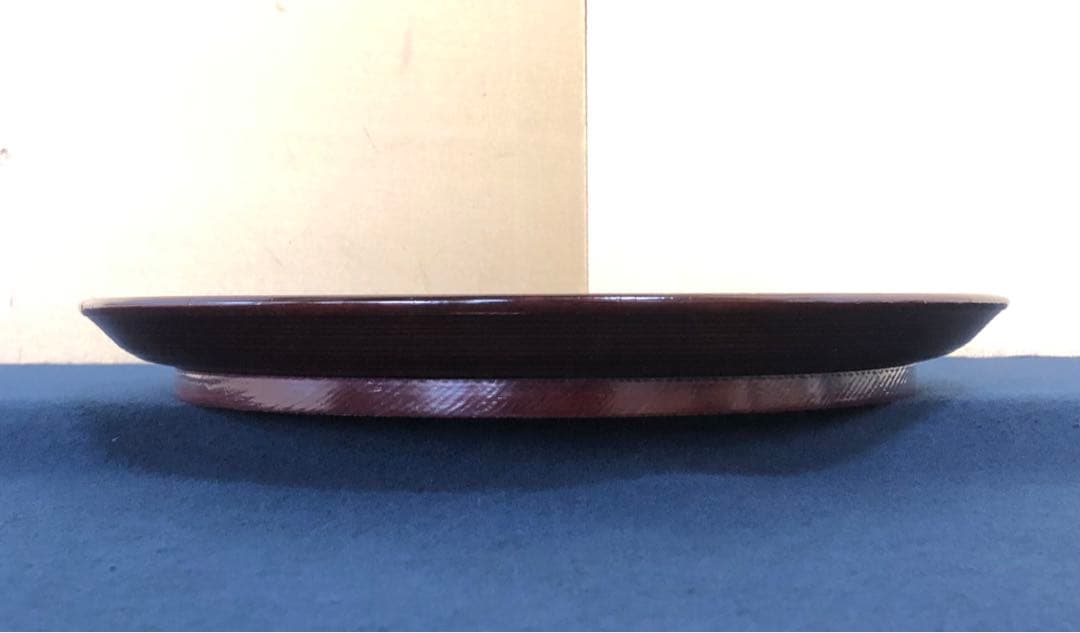 《R》溜塗 ろくろ目 丸盆10客 漆光堂 木製漆器 共箱　260316A2