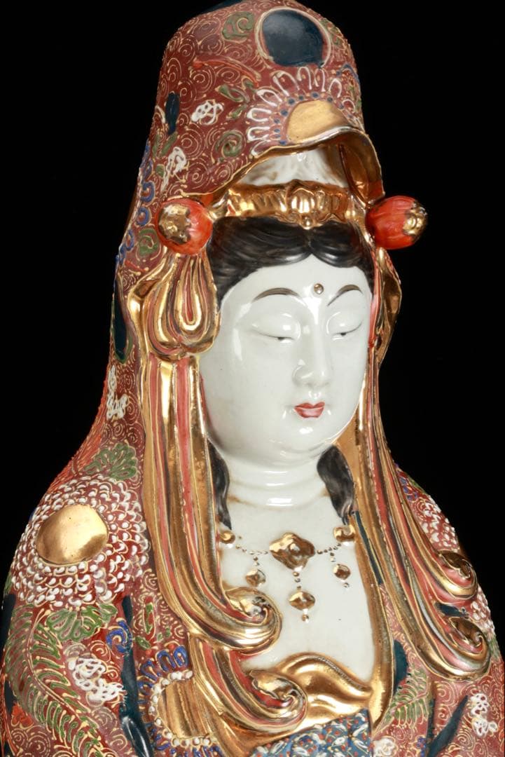 九谷焼 八幡窯 色絵金彩 観音菩薩立像 61cm 仏像 仏教美術 古美術 骨董品