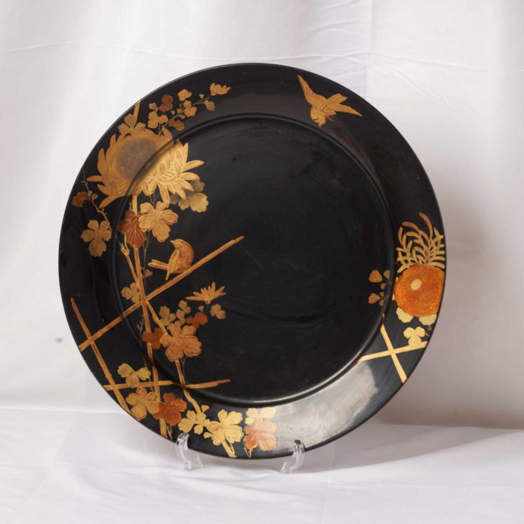 輪島塗 蒔絵沈金 大皿 47cm 鶯菊蔦竹 祝皿 木製漆