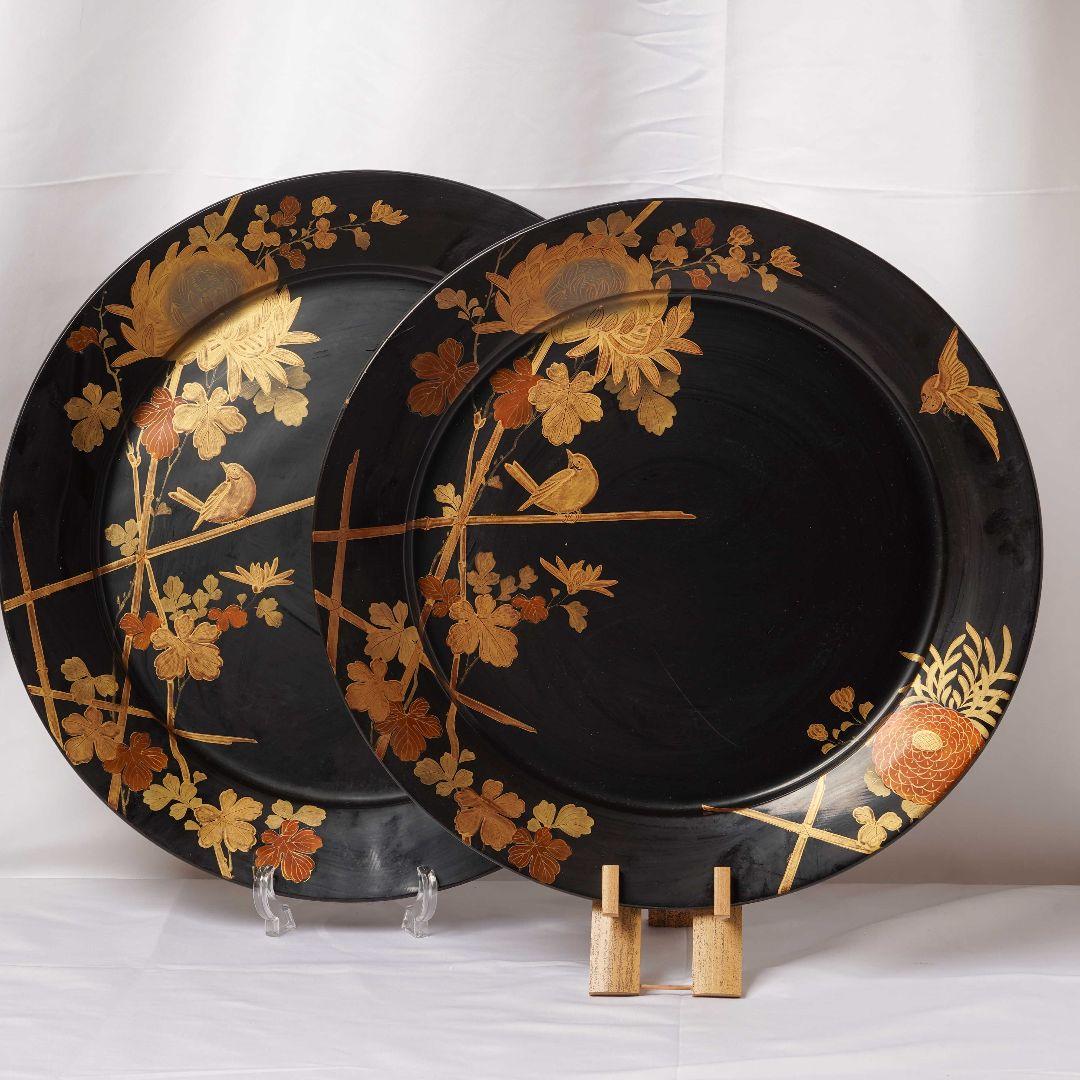 輪島塗 蒔絵沈金 大皿 47cm 鶯菊蔦竹 祝皿 木製漆
