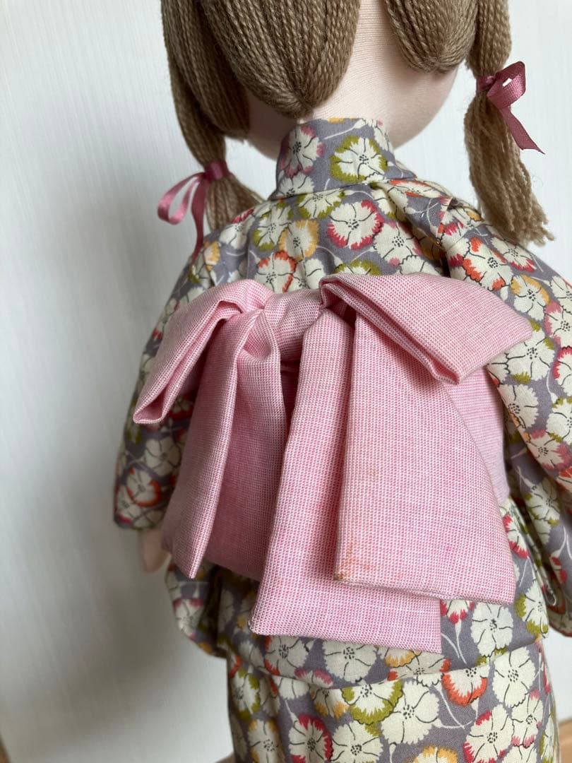 ハンドメイド 花柄 着物 人形 お団子ヘア　米山京子