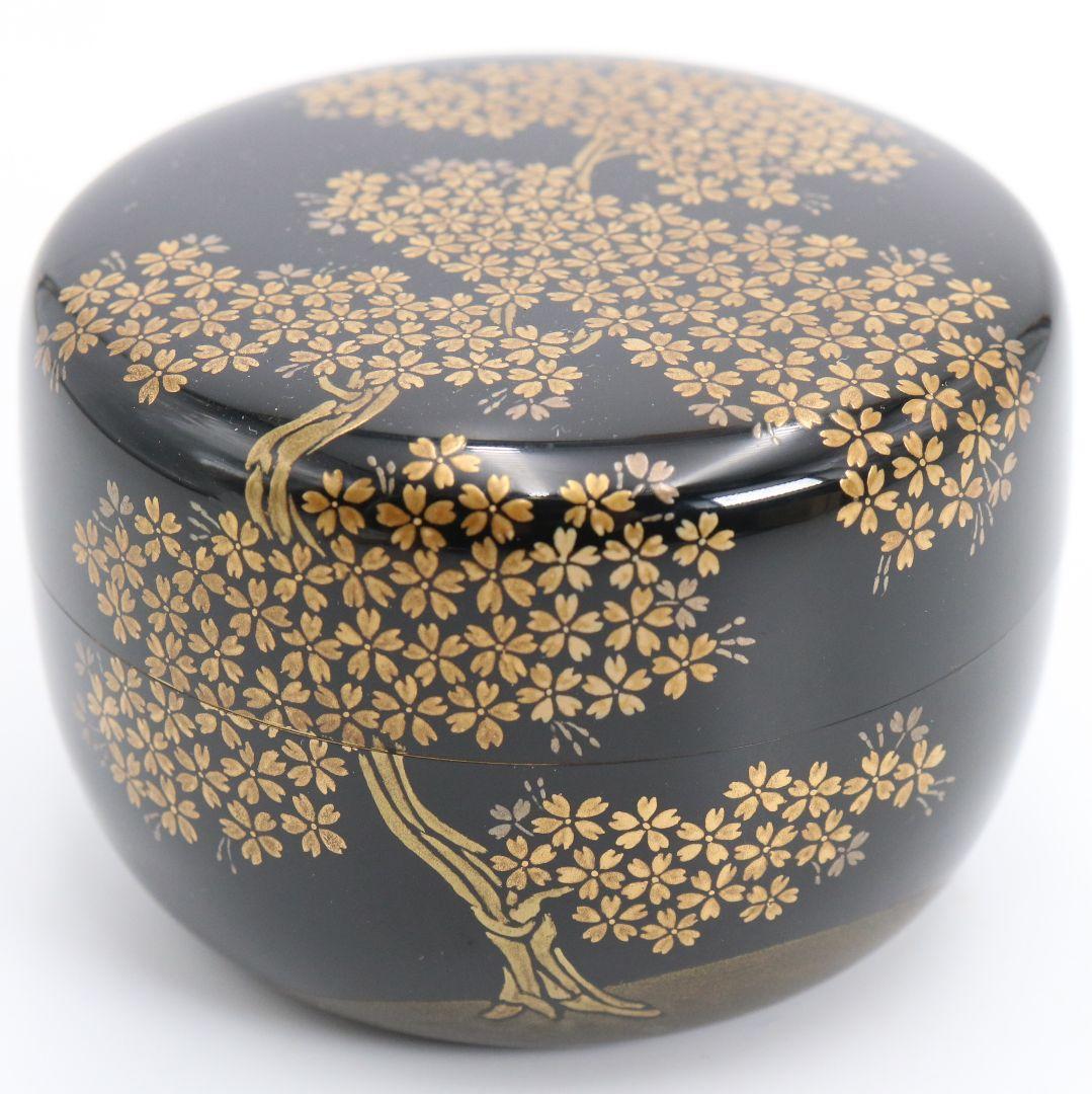 玉井信作 桜蒔絵 平棗 内金梨子地 薄茶器 茶道具 共箱　1063
