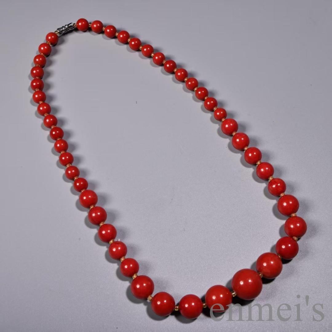中国古美術 旧蔵『紅珊瑚 ネックレス』漆器箱付 赤いサンゴ 裝身具 裝飾品 掛飾
