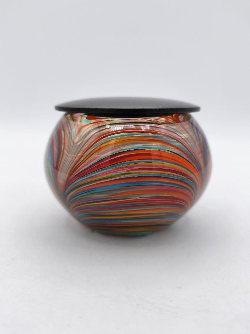 d127【新品・未使用】硝子茶器 彩七彩（拭漆蓋）佐々木麗峰 木箱　茶道具