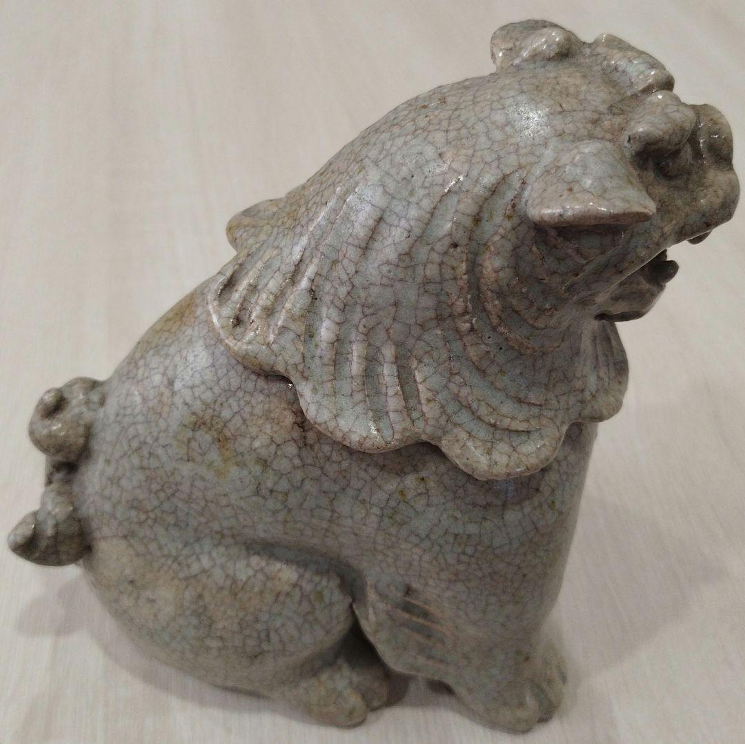 骨董 青磁の香炉 獅子 銘入