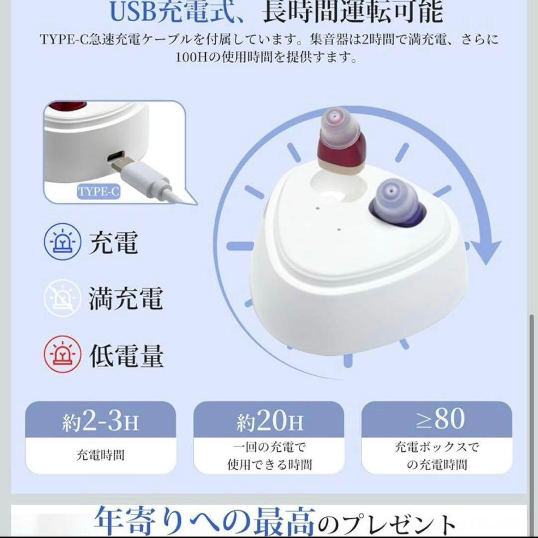 新品❣️集音器 高齢者 最新 軽量 両耳 片耳 急速充電Type-C プレゼント