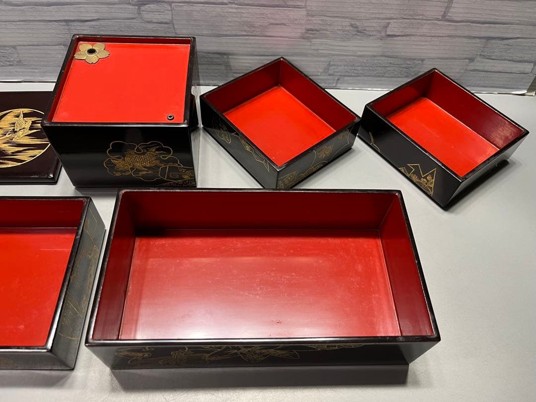 極上　時代　沈金蒔絵　花見弁当箱　重箱　木製