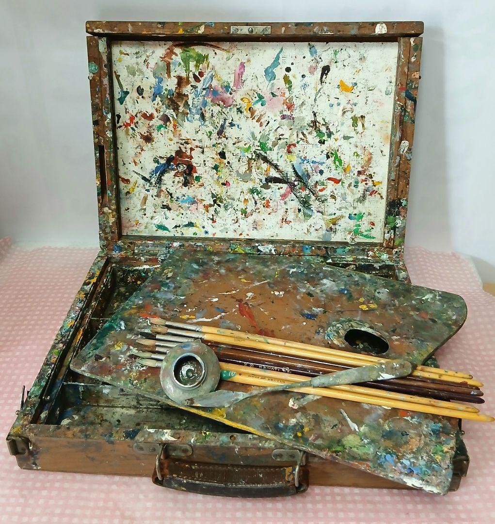 お値下げ！古い絵の具 画材セットの木箱