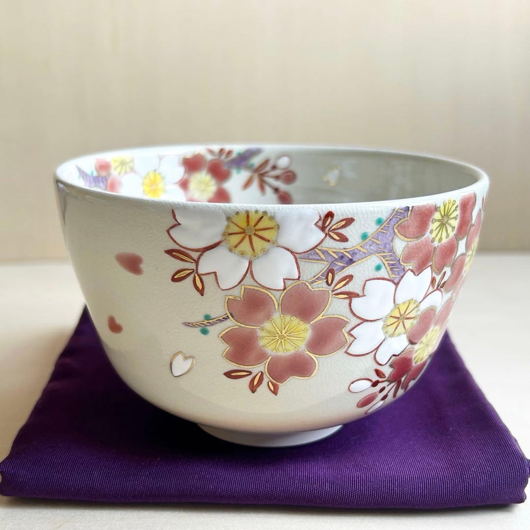 京焼　色絵　桜　ハート♡② 抹茶茶碗　茶道具