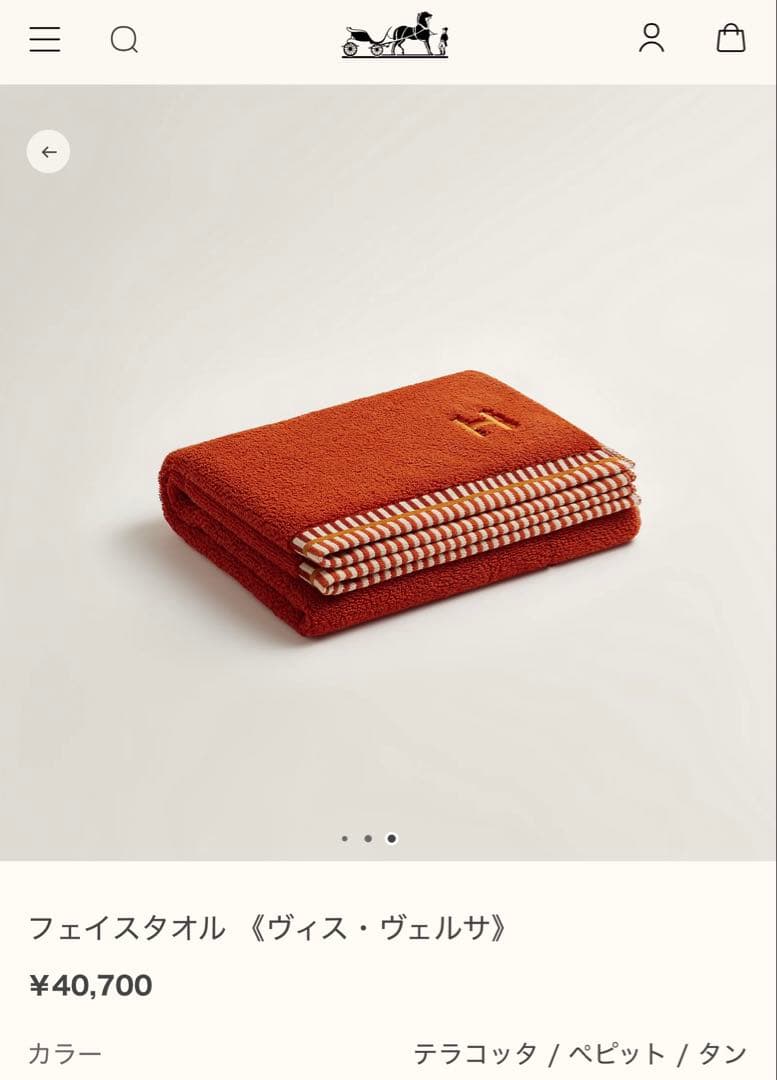 エルメス 新作 大判フェイスタオル【去年末購入・未使用保管品】色違いブルーもあり