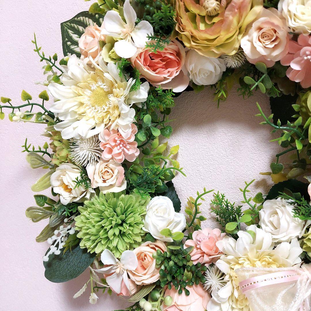 フラワーリース 花見月1 咲き誇る花たち 特大 玄関リース 造花
