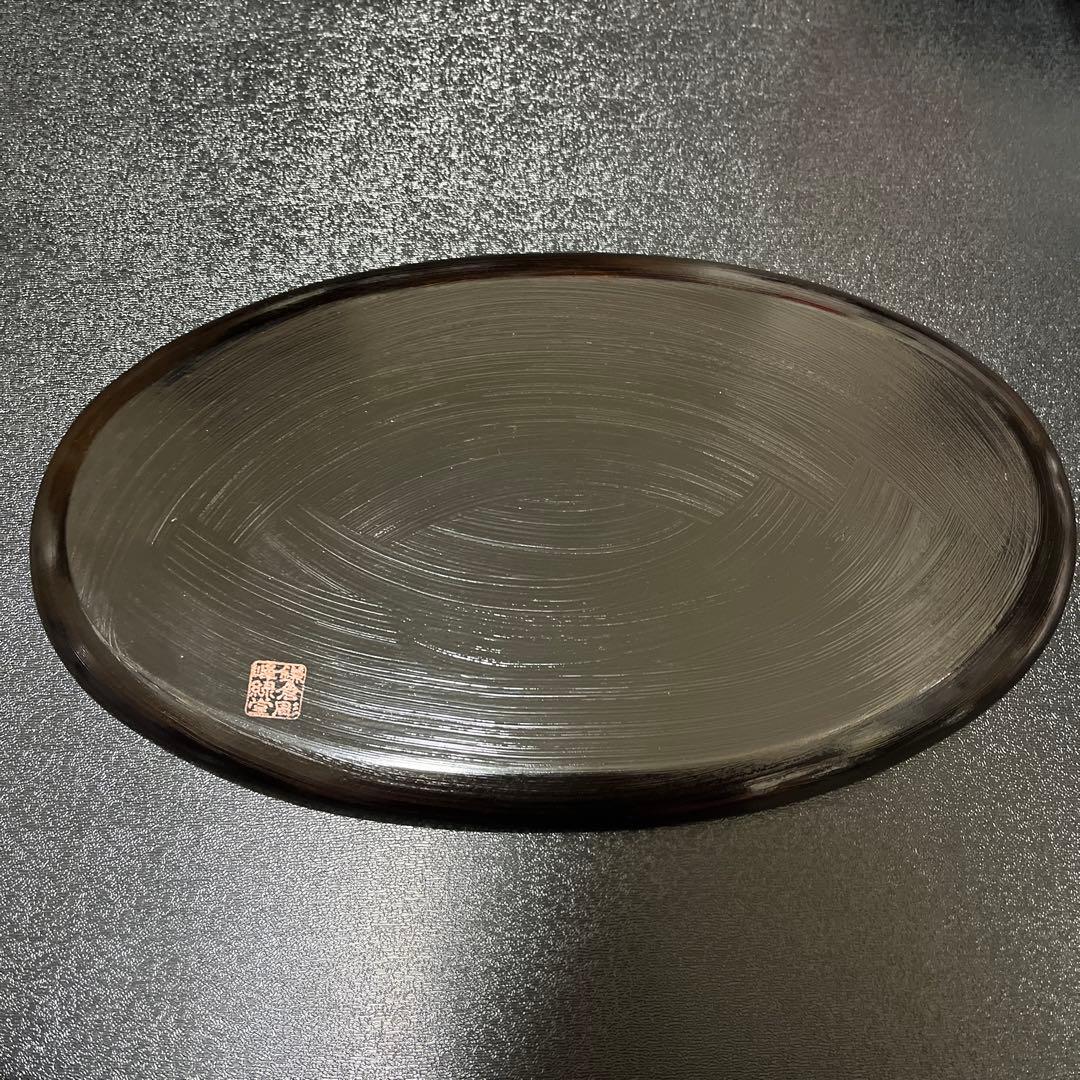 鎌倉彫 峰緑堂 楕円盆 長手盆 7枚セット 36cm 木製漆器 朱塗り