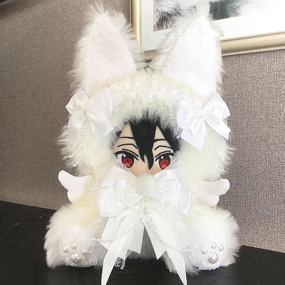 【112】狼　おすわり　ぬい服　16cm 着ぐるみ　オフホワイト　ウルフ 天使