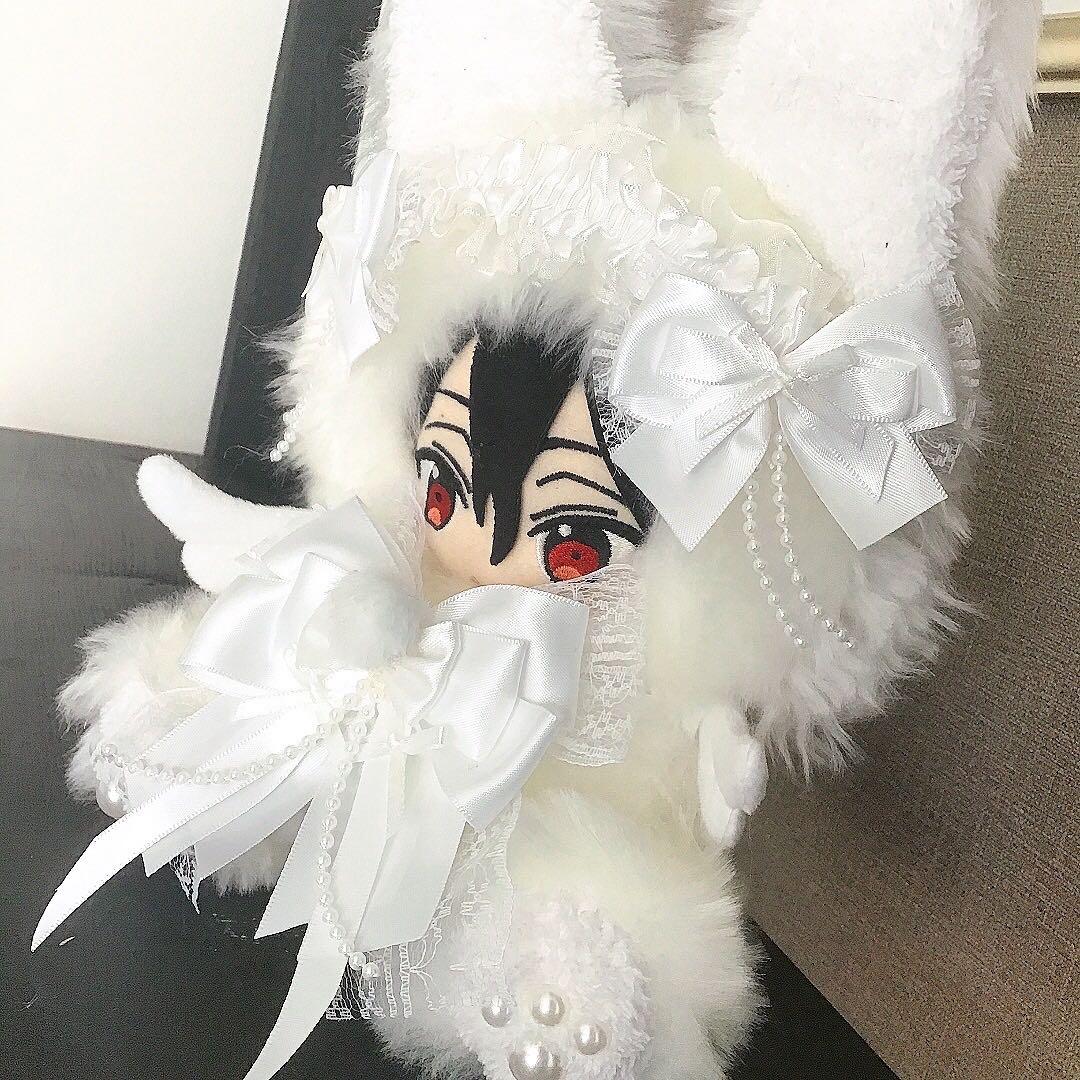 【112】狼　おすわり　ぬい服　16cm 着ぐるみ　オフホワイト　ウルフ 天使