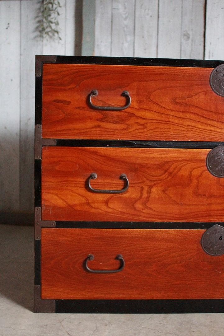 丸金具　前欅庄内箪笥　3段　タンス　収納　古家具　古民家　時代家具