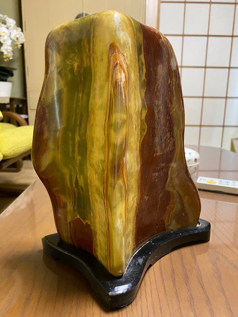 天然石 メノウ 研磨石 観賞石 水石 置物 約4kg 台座付き
