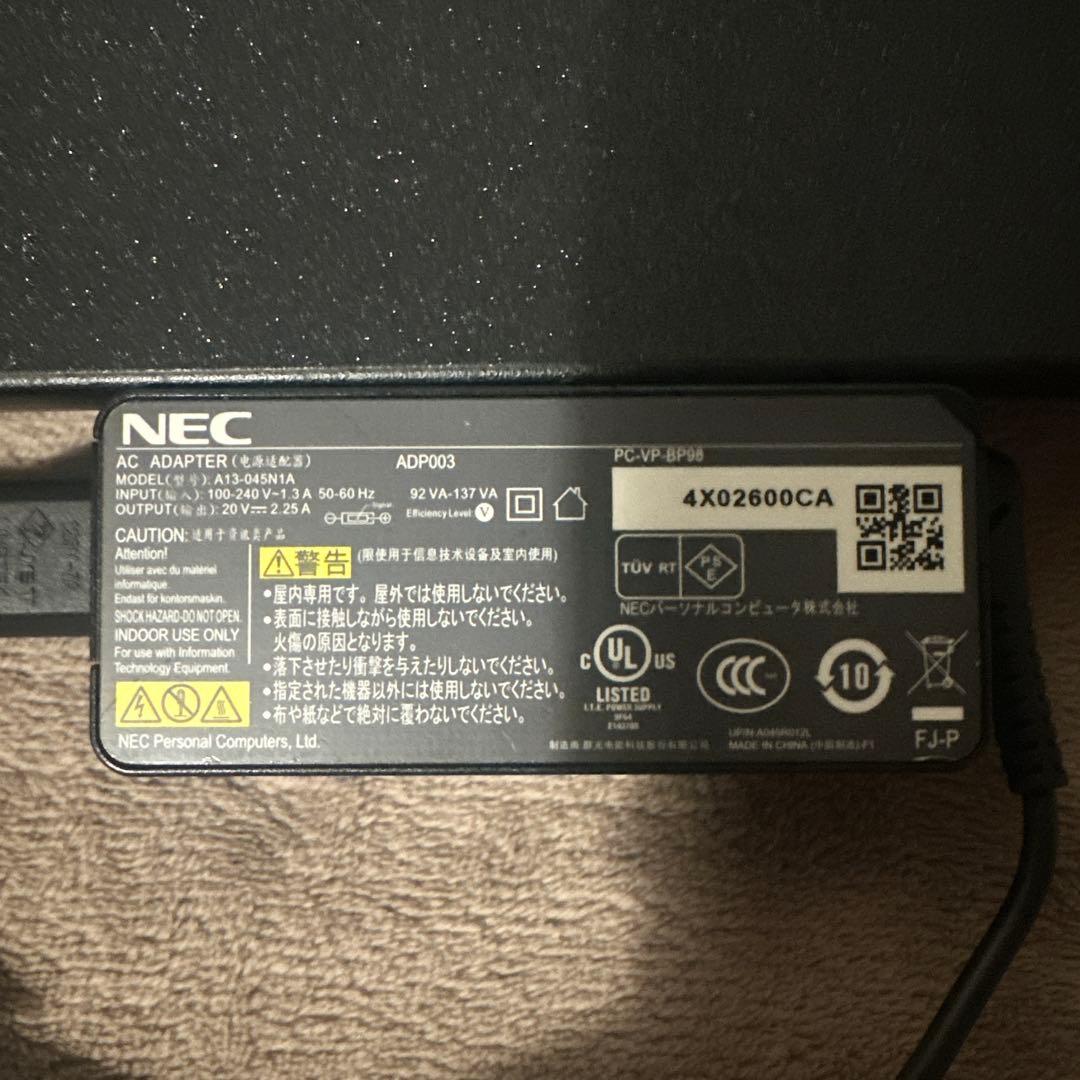 NEC ノートパソコン Windows 11 黒　充電器付き　値下げ済