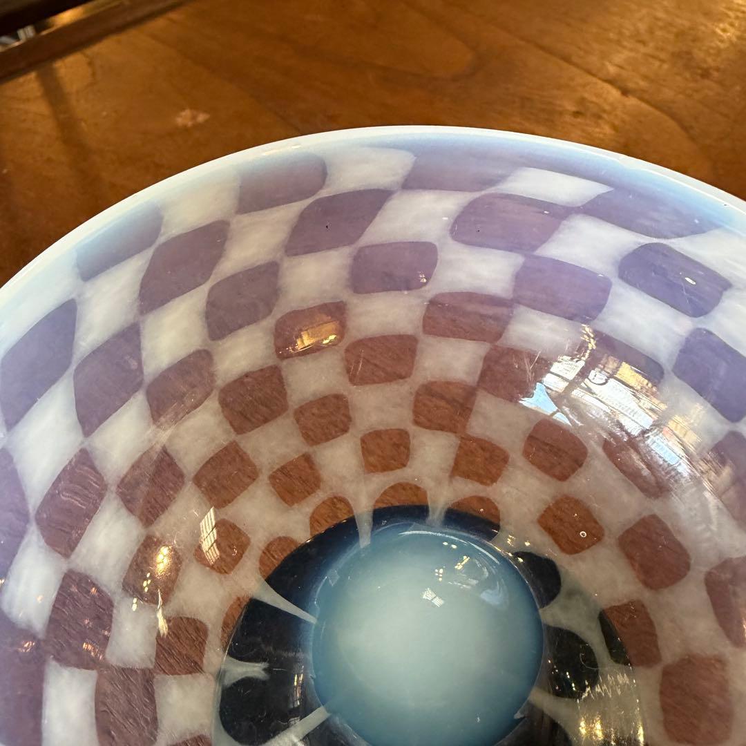 氷グラス 市松模様 乳白色 氷コップ 脚付きグラス　白黒 ①