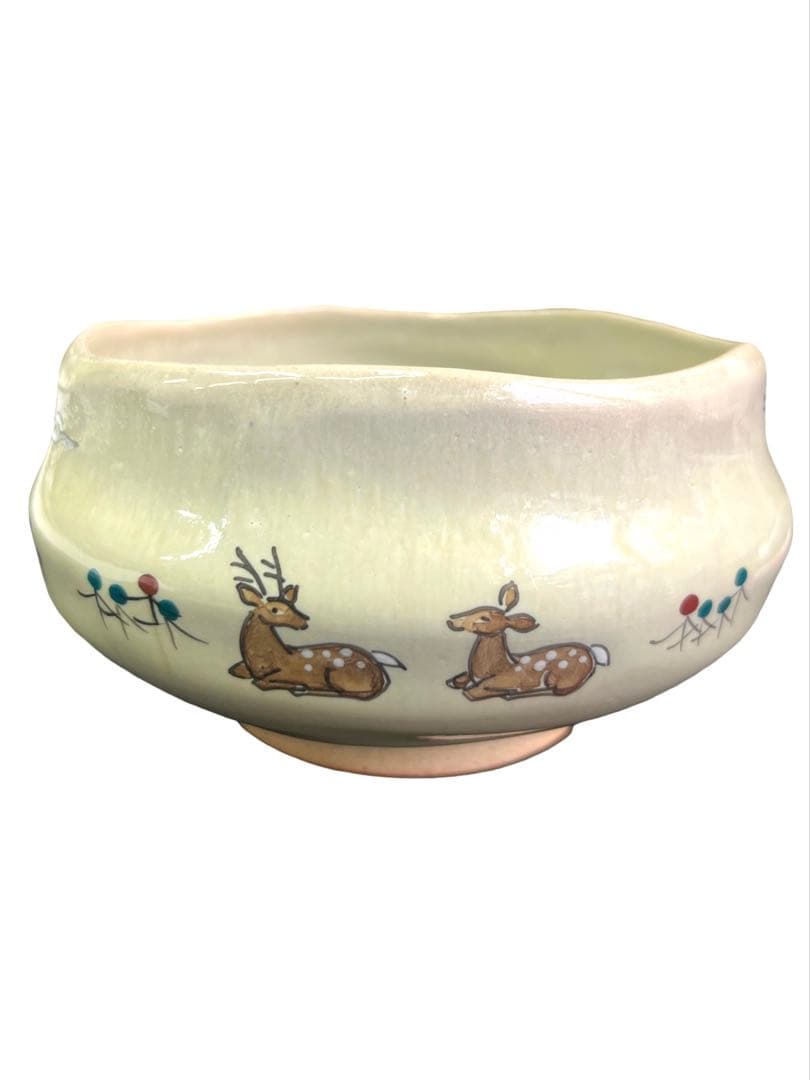小茶碗　赤膚焼　奈良絵　瑞鳥　大塩昭山　抹茶茶碗　抹茶碗　茶道具　抹茶