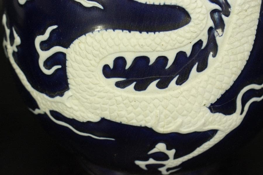 中国美術 瑠璃釉 白龍 瓶 高45cm(P128)