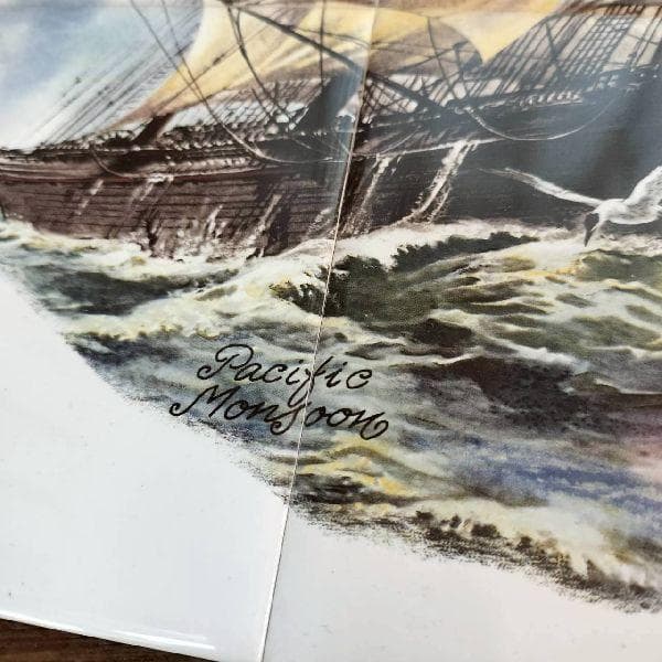 オランダ 80s ヴィンテージ アート タイル 絵画 額装 陶板 帆船