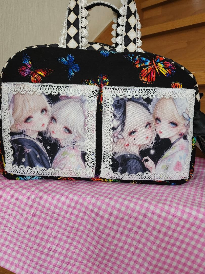 ハンドメイド、ボストン型トートバッグ