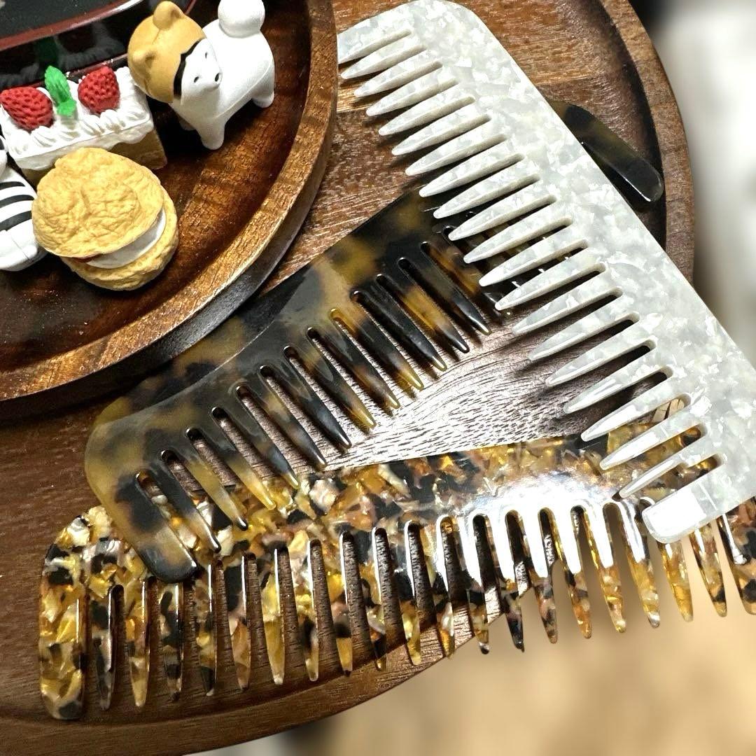 特価☆ヘアコーム65大きめスクエア型アセテートくしヘアコーム約15cm茶金色高級