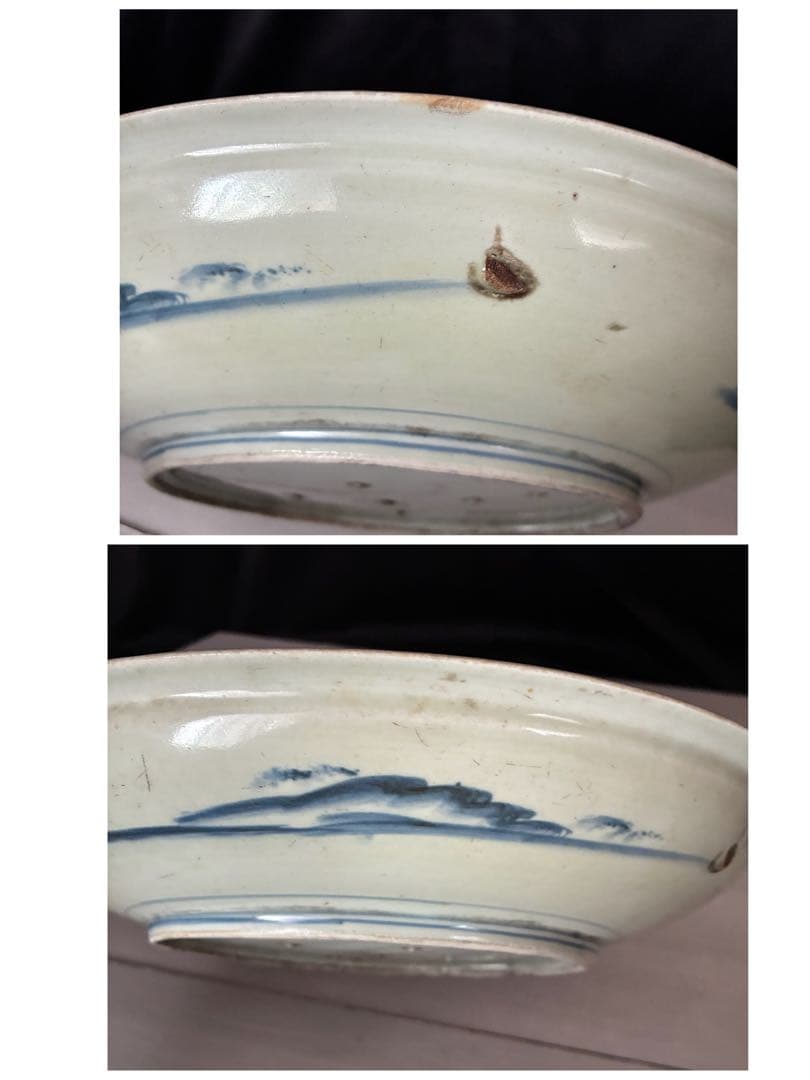 染付大皿　菊蝶文　大皿 飾皿 約31.5cm 時代物 骨董　尺皿