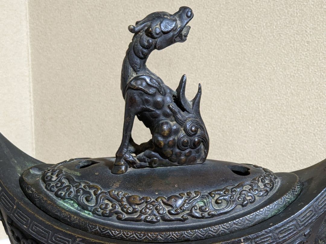 ♦中国 古玩 古美術 唐金 神獣 透かし 四足 香炉 骨董品アンティーク