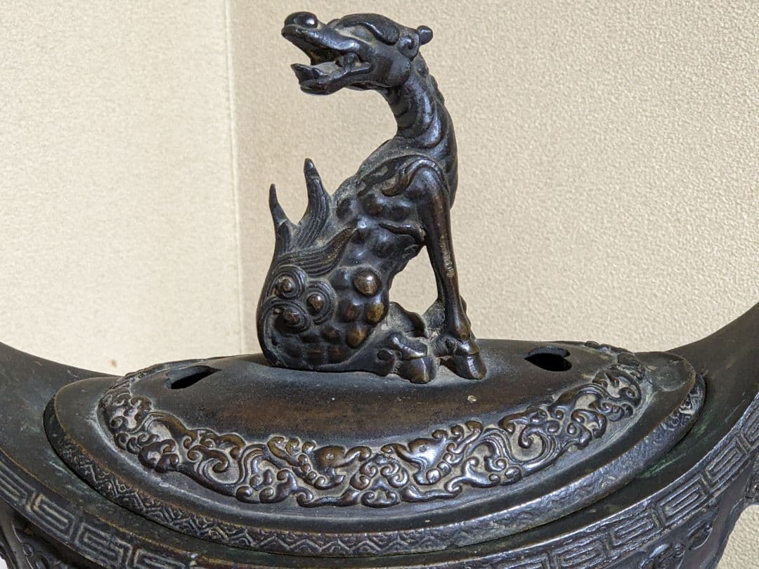 ♦中国 古玩 古美術 唐金 神獣 透かし 四足 香炉 骨董品アンティーク