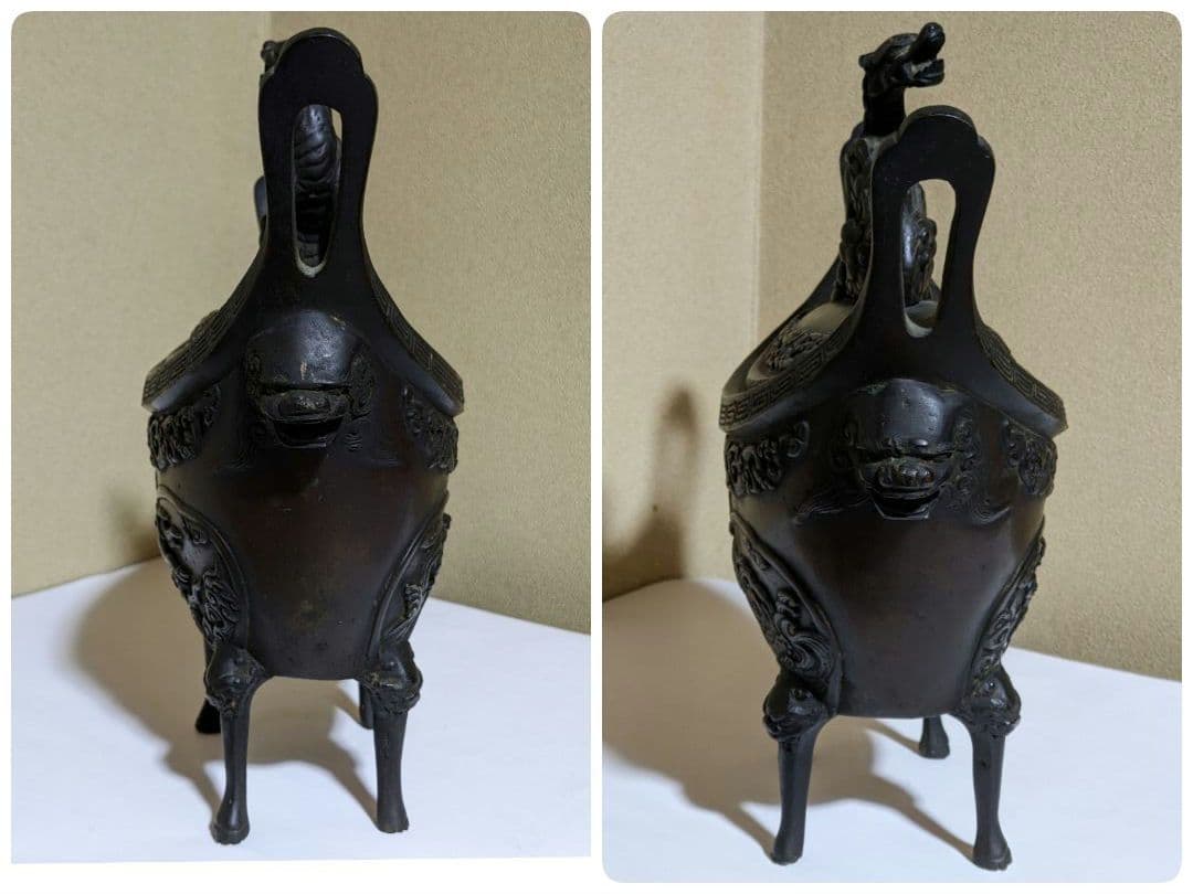♦中国 古玩 古美術 唐金 神獣 透かし 四足 香炉 骨董品アンティーク