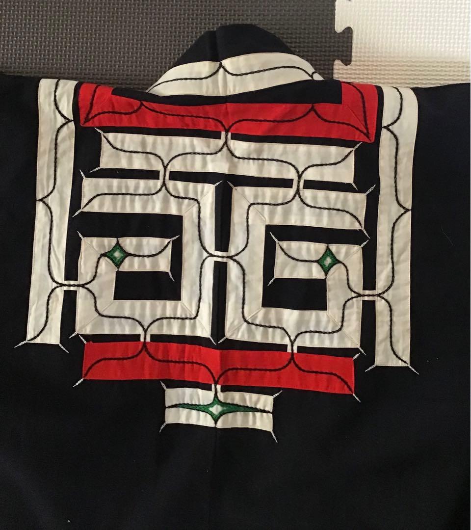 〈アンティーク〉アイヌ民族衣装 ルウンパ　帯・マタンプシ（鉢巻）付き　アイヌ刺繍