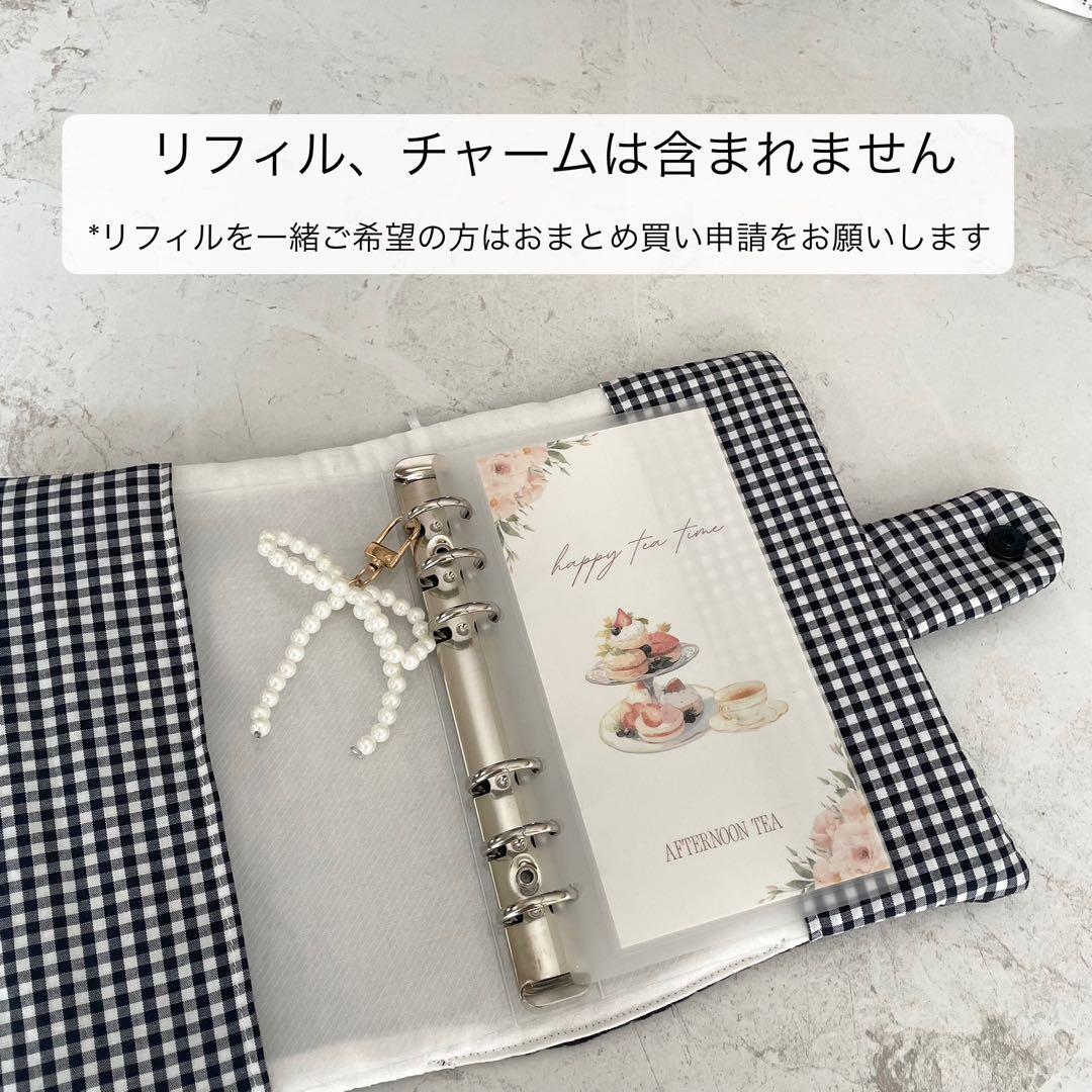 A6バインダーカバー&バインダー付き　ヌビ　ギンガムリボン　韓国　saving