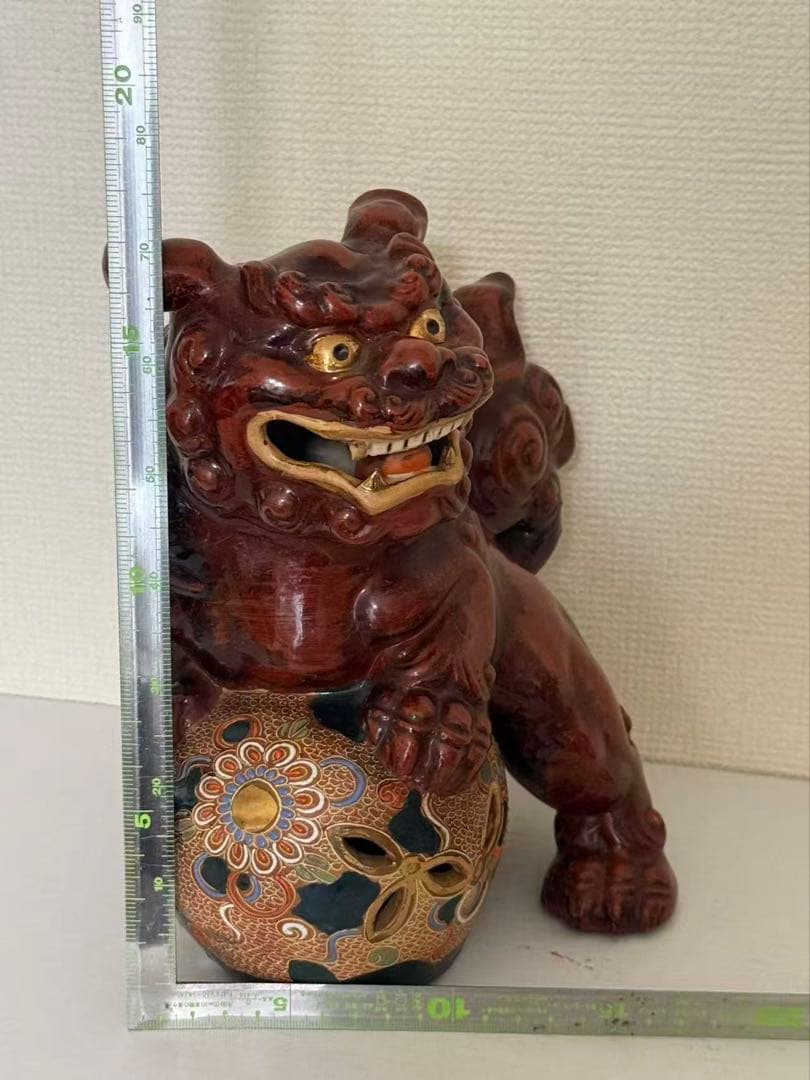 九谷焼 陶器 玉乗り獅子 魔除け 置物 縁起物 唐物