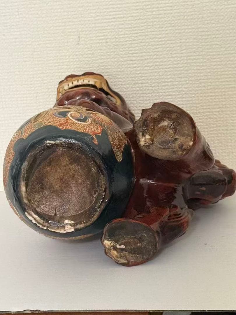 九谷焼 陶器 玉乗り獅子 魔除け 置物 縁起物 唐物