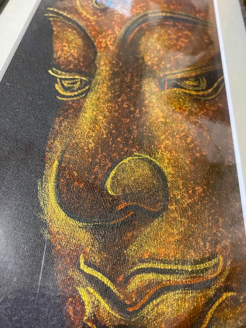 仏陀　絵画　アンティーク　額付き　45x24